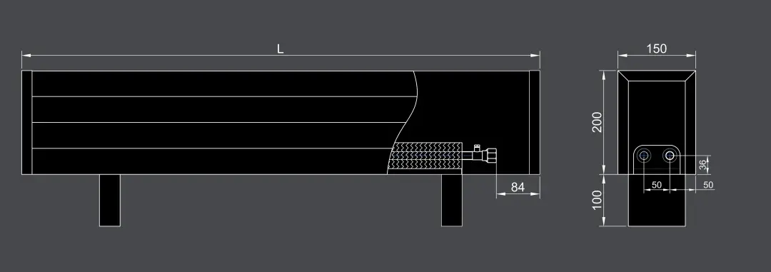 Floor mounted convector VKF 200 150 side connection