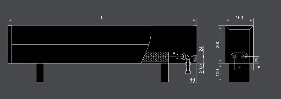 Floor mounted convector VKF 200 150 bottom connection