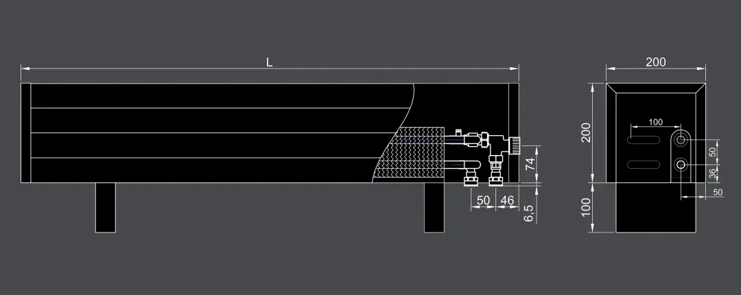 Floor mounted convector VKF 200 bottom connection