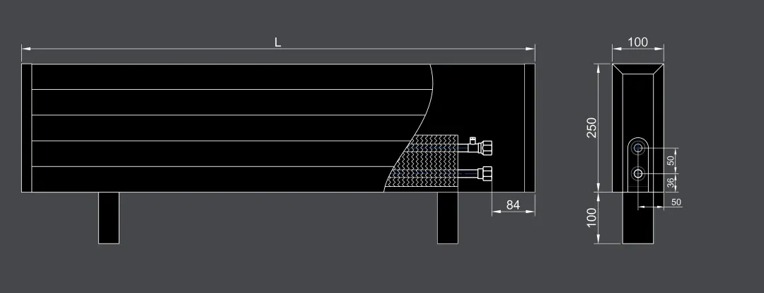 Floor mounted convector VKF 250 100 side connection