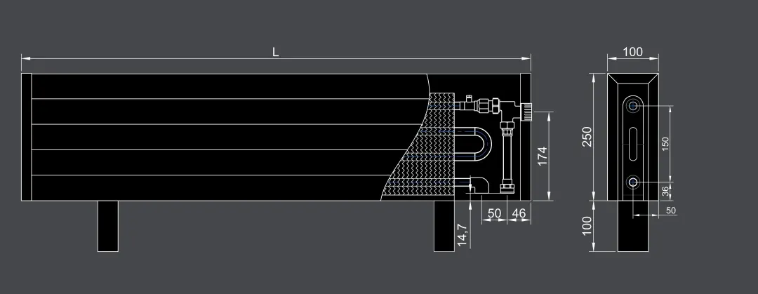 Floor mounted convector VKF 250 100 4PV bottom connection