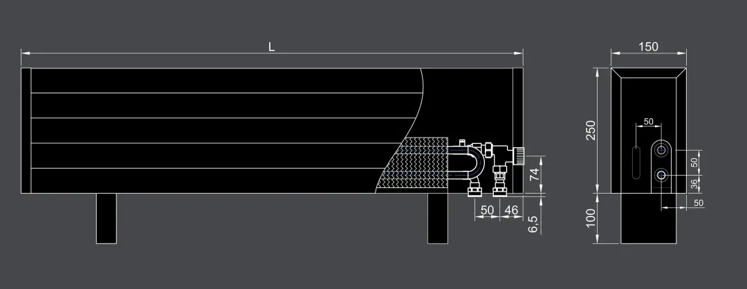 Floor mounted convector VKF 250 150 bottom connection