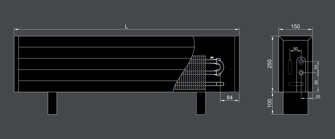 Floor mounted convector VKF 250 150 side connection