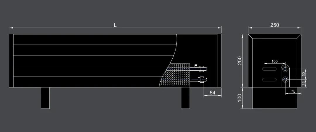 Floor mounted convector VKF 250 250 side connection