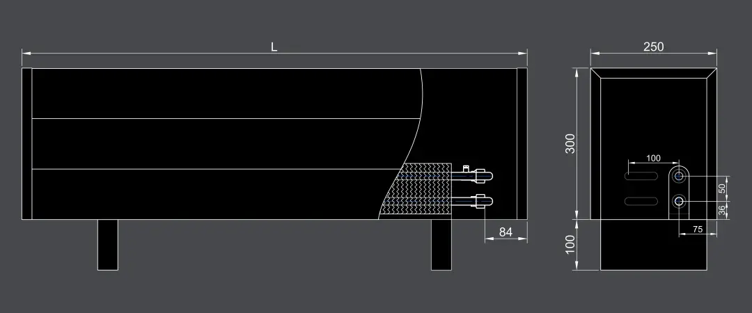 Floor mounted convector VKF 300 250 side connection